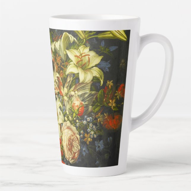 Caneca De Café Latte Vida Estática com Flores e Frutas (Direita)