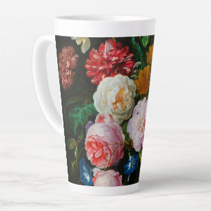 Caneca De Café Latte Vida Estática com Flores num Vaso de Vidro