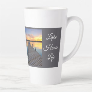 Caneca De Café Latte Vida no Lago ao Pôr do Sol, Presente de Serenidade