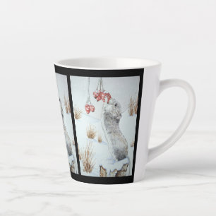 Caneca De Café Latte Vida selvagem de ratos e bagas vermelhas e de neve