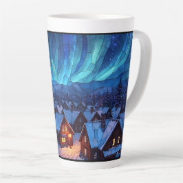 Caneca De Café Latte Vila de Inverno em Vidro Colorido Panorâmico