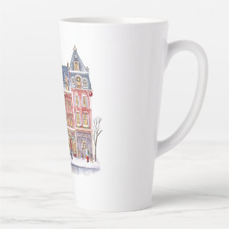 Caneca De Café Latte Vila de Natal de Inverno em Aquarela