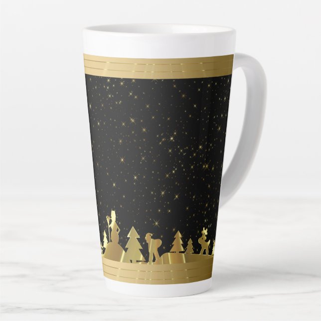 Caneca De Café Latte Vila Dourada de Natal (Ângulo direito)