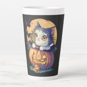 Caneca De Café Latte Vintage 90s Cat Pumpkin Halloween Retro