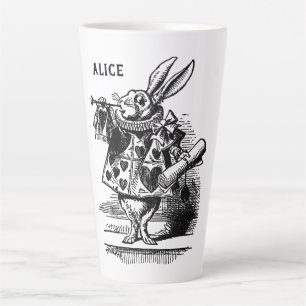 Caneca De Café Latte Vintage Alice no País das Maravilhas Coelho como 