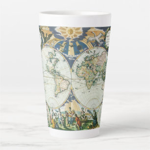 Caneca De Café Latte Vintage Antique Old World Map, 1666 por Pieter Goo