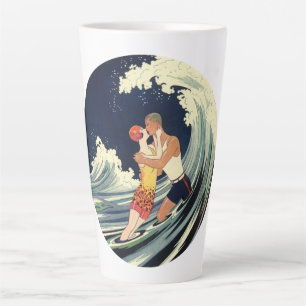 Caneca De Café Latte Vintage Art Deco lança beijo nas ondas na praia
