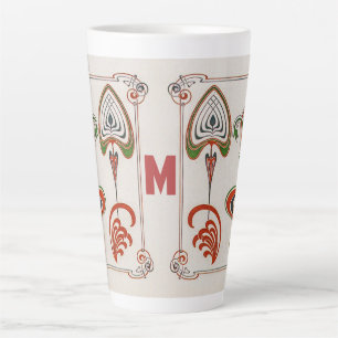 Caneca De Café Latte Vintage Art Nouveau Art de Mucha, Monograma, Letra