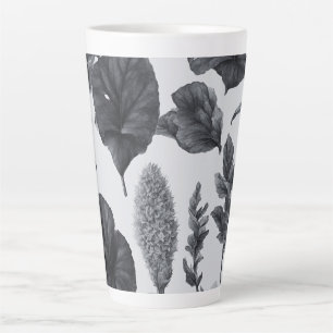 Caneca De Café Latte Vintage Black and White Botanic design grande