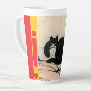 Caneca De Café Latte Vintage Black Cat e Narciso por Zhu Ling