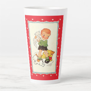 Caneca De Café Latte Vintage Boy segurando um gatinho com tortas corren