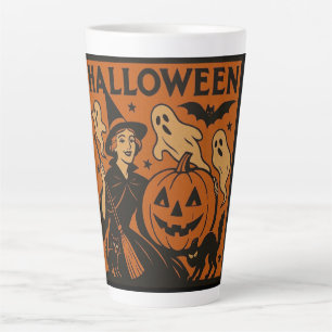 Caneca De Café Latte Vintage, bruxa clássica do Halloween, fantasma e a