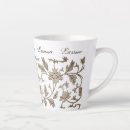 Caneca De Café Latte Vintage Dourado Chinoiserie Nome Personalizado Flo