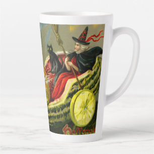 Caneca De Café Latte Vintage Halloween Black Cat and Witness