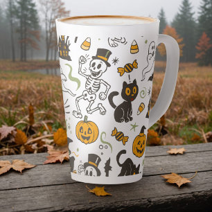 Caneca De Café Latte Vintage Halloween Retro Skelly Witch Pumpkin Spice