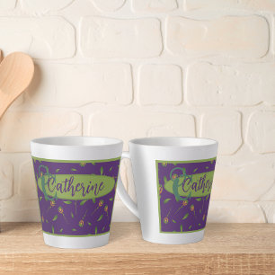 Caneca De Café Latte Vintage Inspirou a Lata Floral Elegante Roxo