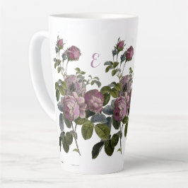 Caneca De Café Latte Vintage Lavanda Floral Grande Lã Branca