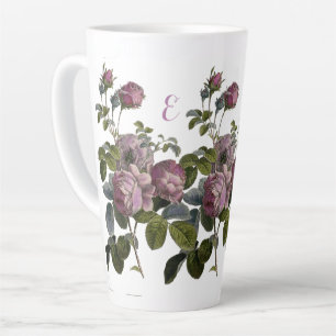 Caneca De Café Latte Vintage Lavanda Floral Grande Lã Branca