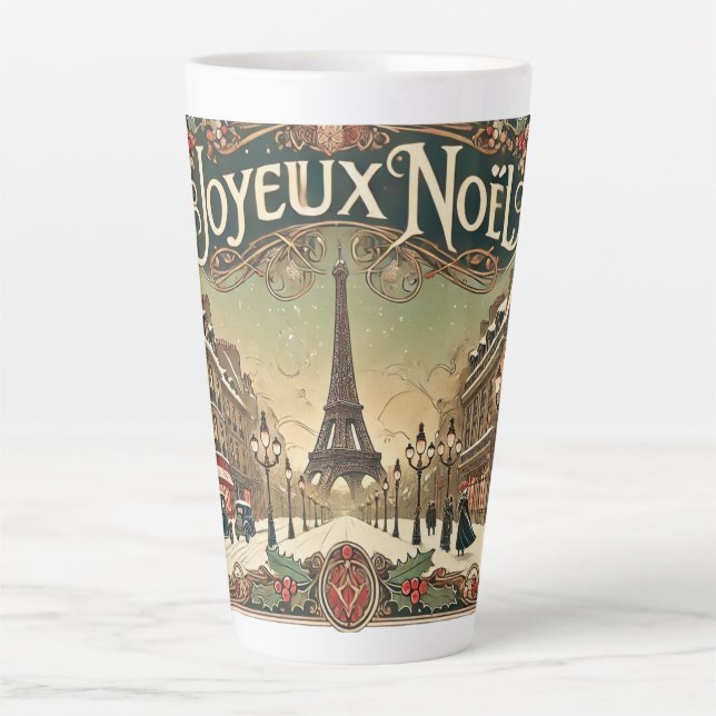Caneca De Café Latte Vintage Noel em Paris (Frente)