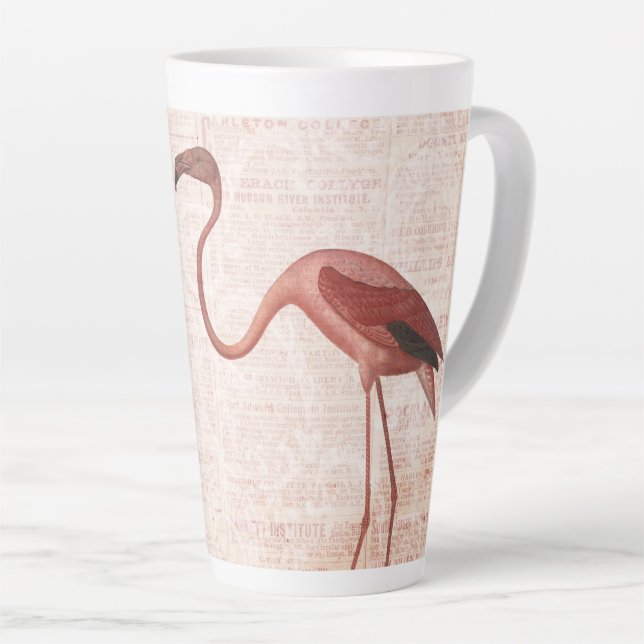 Caneca De Café Latte Vintage Pink Flamingo  (Ângulo direito)