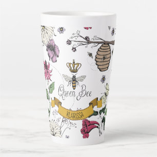 Caneca De Café Latte Vintage Queen Bee, Royal Dourado Crown & Scrown Na