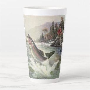 Caneca De Café Latte Vintage Rainbow Trout Pescador Pesca de Peixes