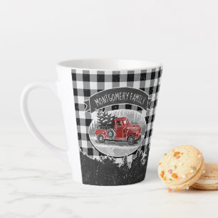 Caneca De Café Latte Vintage Red Truck Black Buffalo Xadrez Family