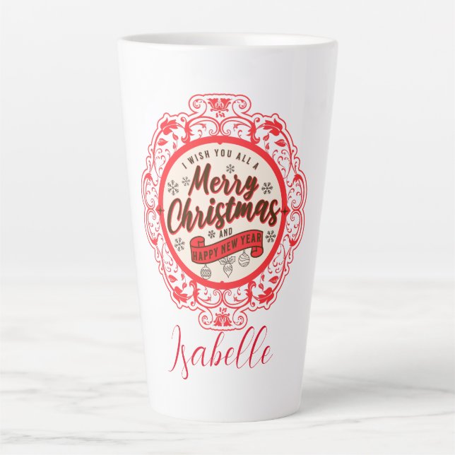 Caneca De Café Latte Vintage retro Feliz Natal (Frente)