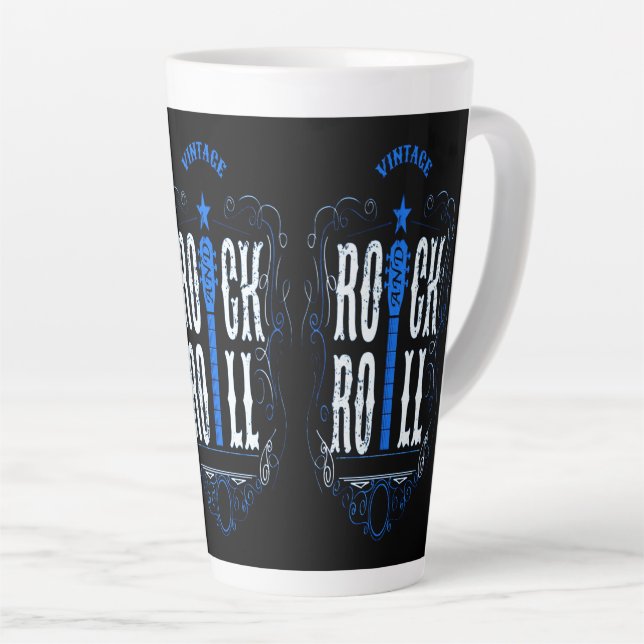 Caneca De Café Latte Vintage Rock & Roll Blue (Ângulo direito)