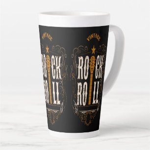 Caneca De Café Latte Vintage Rock & Roll Dourado