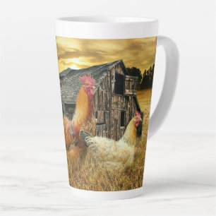 Caneca De Café Latte Vintage Rooster Hens Russo Barn Coop