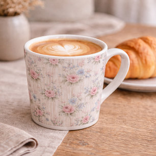 Caneca De Café Latte Vintage Rústico Charme Desgastado Floral em Madeir