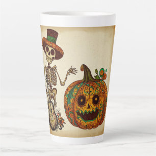 Caneca De Café Latte Vintage Skeleton/Pumpkin Day of the Dead (Dia de P