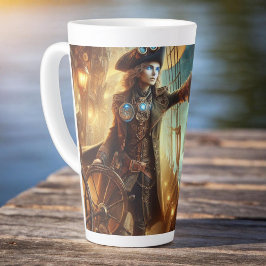Caneca De Café Latte Vintage Steampunk Vintage Pirata Espacial do Ocean