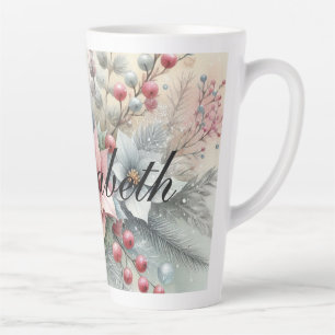 Caneca De Café Latte Vintage Watercolor Christmas Floral and Ornaments