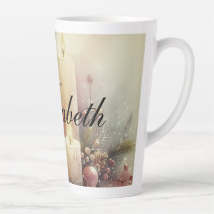 Caneca De Café Latte Vintage Watercolor Lanterna e ornamentos de Natal