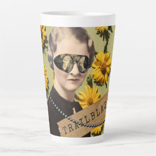 Caneca De Café Latte Vintage Woman Trailblazer Daisies Kitsch