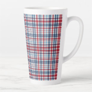 Caneca De Café Latte Vintage, xadrez vermelho branco e azul