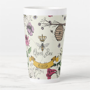 Caneca De Café Latte Vintage Yellow Queen Bee Royal Dourado Crown & Scr