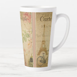 Caneca De Café Latte Vintagem Parisiense Com Torre Eiffel