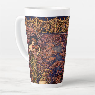 Caneca De Café Latte Violinista Art Nouveau em Flores – Floral Vintage