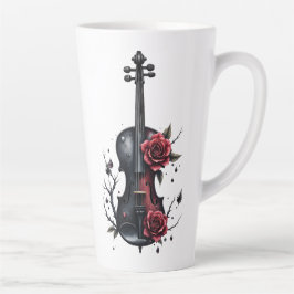 Caneca De Café Latte Violino preto gótico com rosas vermelhas