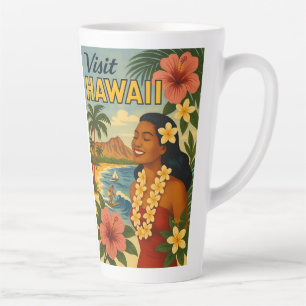 Caneca De Café Latte Visita de Meados do Século ao Turismo do Havaí Art