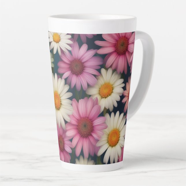 Caneca De Café Latte Visitas Rosa e Brancas - Caneca Latte (Ângulo direito)