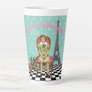 Caneca De Café Latte Vive Em Um Mundo De Sonhos, Uma Vintage Girl