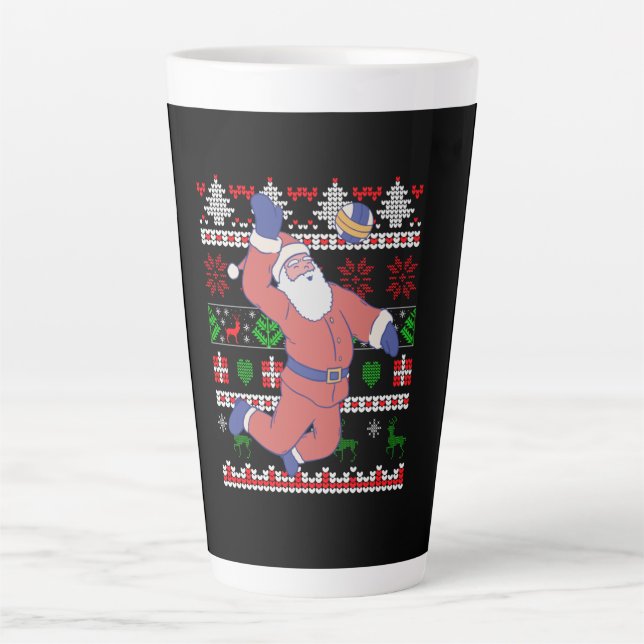 Caneca De Café Latte Voleibol Santa Claus Ugly Natal (Frente)
