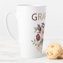 Vovó Burgundy Floral Watercolor 2 Latte Mug
