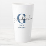Caneca De Café Latte Vovô Elegante Script Monograma Azul<br><div class="desc">Uma caneca tardia para um novo avô ou para um que já há muito foi estabelecido! que você pode personalizar com a data em que eles se tornaram avós. Esta design minimalista de tendências tem uma paleta de cores moderna de azul, preto e branco. Ele tem um monograma do avô,...</div>