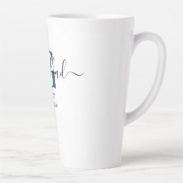 Caneca De Café Latte Vovô Elegante Script Monograma Azul