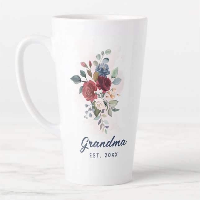 Caneca De Café Latte Vovó Floral Elegante (Esquerda)